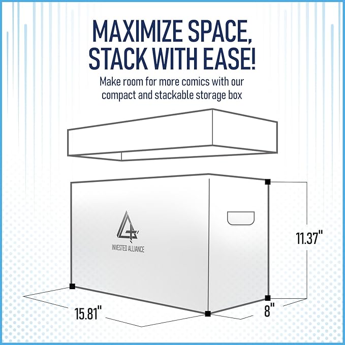 Bundle Set - Premium Short Comic Book Storage Box (3 Pack - White). Thick Cardboard Comic Book Box/Cabinet. Comics Books Bin for 150-175 Collectibles & Black Comics Books Dividers (25 Pack)