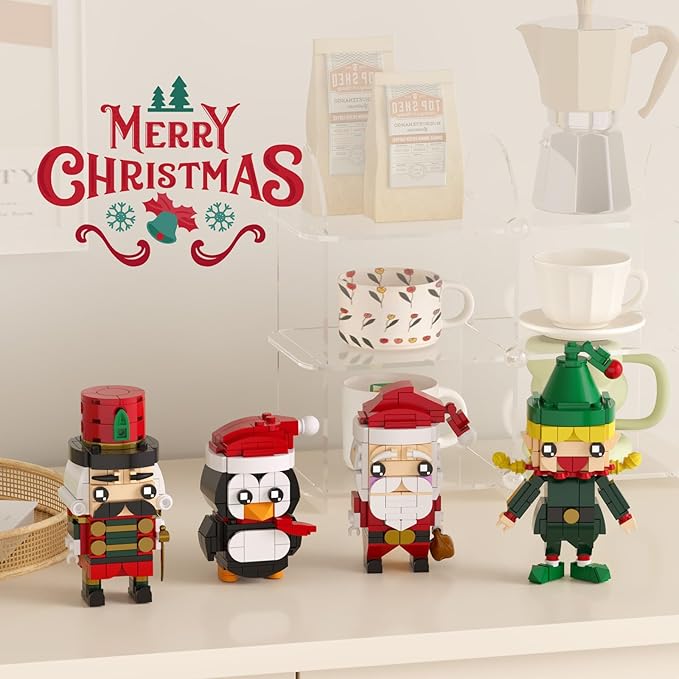 Christmas Building Blocks Santa Claus Nutcracker Elf Penguin Kit for Kids, Xmas Ornaments Bricks Set Figures Toy Gifts for Party Favors Goodie Bags Stuffers for Boys Girls 6 up