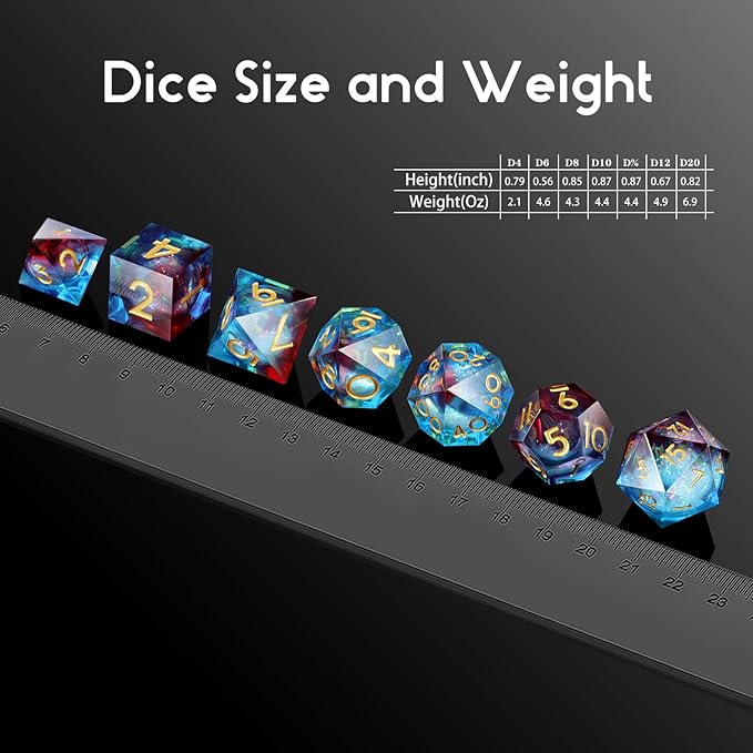 Gitter Liquid Resin Sharp Dungeons and Dragons Dice,DNDND 7PCS DND Dice with Gift Case for Tabletop Game (Liquid Blue and Red)
