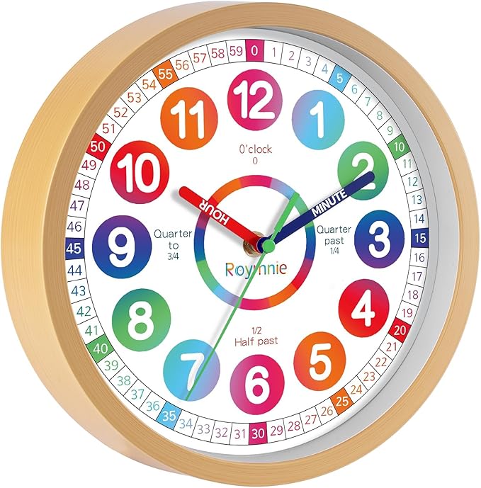 Wall Clock for Kids Learning - Teaching Time Wall Clocks Battery Operated Silent Non Ticking - Analog Colorful Clock Decorative for Kids Room Classroom School(12 Inch)