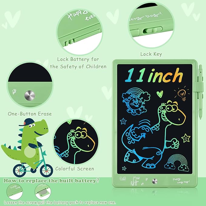 LCD Writing Tablet, 11 Inch Colorful Doodle Board Drawing Tablet, Kids Games Toys Drawing Pad, Toddler Learning Toys Christmas Birthday Gifts for 3 4 5 6 7 8 Years Old Girls Boys (Green)