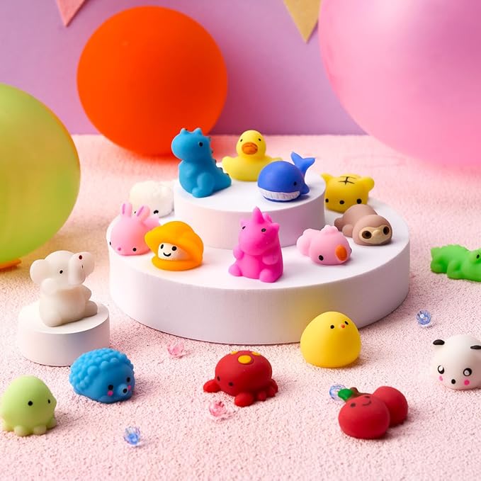 JOYIN Mochi Squishy Toy Set, 100 Pack Mini Squishy Mochi, Party Favors for Kids, Kawaii Stress Relief Toys, Basket Stuffers, Goodie Bags Fillers, Birthday Gifts, Classroom Prizes