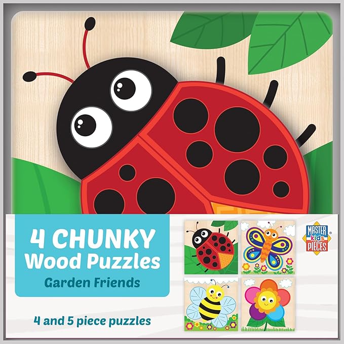 Masterpieces Garden Chunky Wood Puzzle 4 Pack - Portable Jigsaw Puzzle - Adult