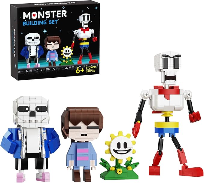 Action Figures Building Set 4 in 1, Horror Game Blue and Red Skull Anime Character Building Toys Kit, Compatible with Lego, Present for Boys Grils Kids Age 6+ (592 PCS)