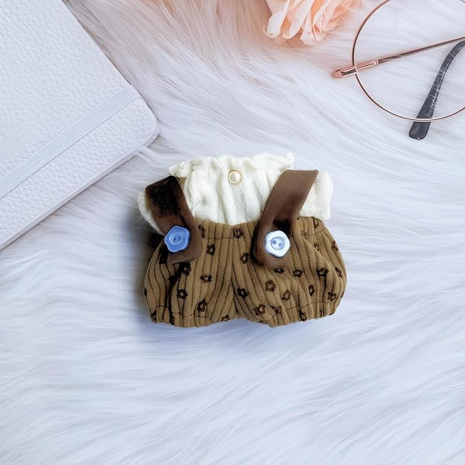 Clothes for Dolls Accessories (No Doll), Cute Outfit Set 2 Pieces Bib Pants for 15 & 17cm Doll Suit, Stylish Dress Up Overalls Doll Clothing Set Replacement Brown