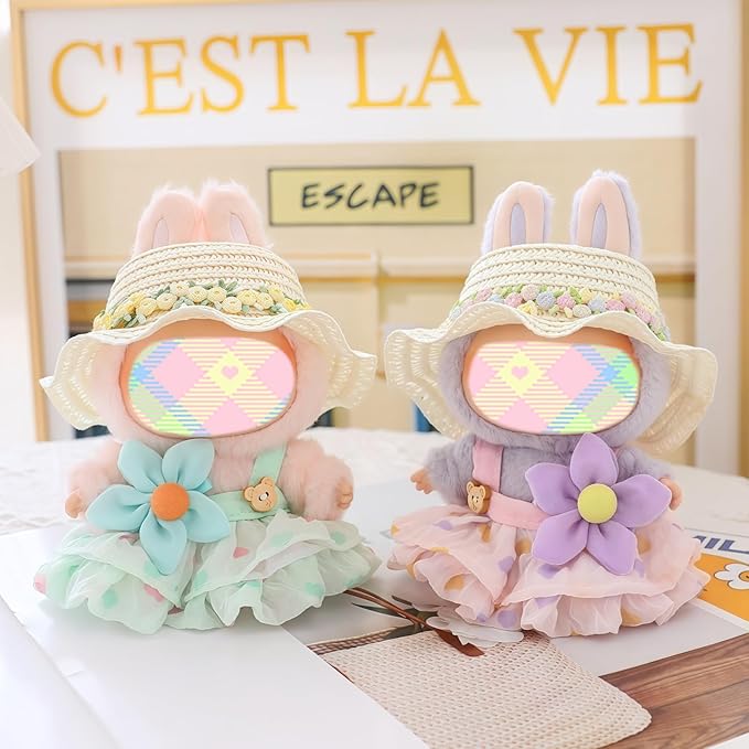 Clothes for Dolls Accessories (No Doll), Kawaii Hat Skirt Outfit Set 3 Pieces for 15cm 17cm Dolls Suit, Stylish Flower Doll Hat Clothing Set Replacement Pink