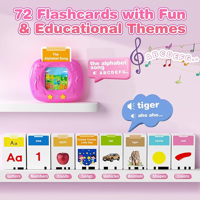 HOMESTEC Toddlers Talking Flash Cards with American Accent & 144 Sight Words, Speech Therapy Toys for 3 4 5 6 Years Old Boys and Girls (Pink)