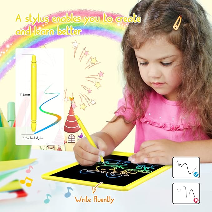 LCD Writing Tablet Doodle Board,12.5 inch Colorful Drawing Pad,Electronic Drawing Tablet, Drawing Pads,Travel Gifts for Kids Ages 3 4 5 6 7 8 Year Old Girls Boys (Yellow)