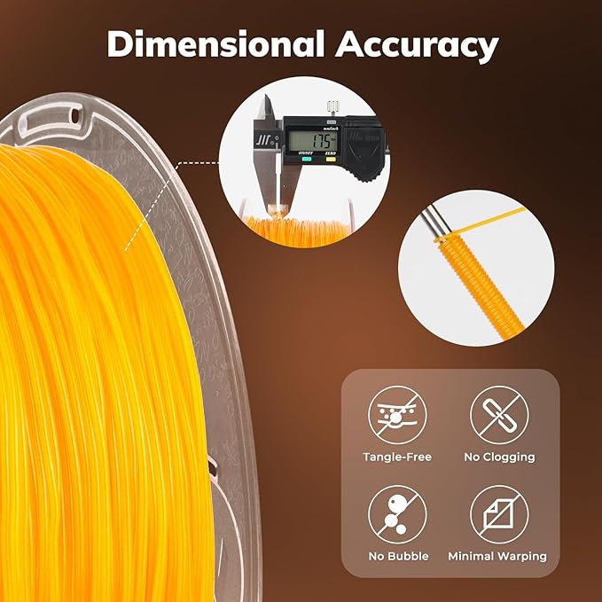 AMOLEN 95A TPU 3D Printer Filament, 1.75mm Glow in The Dark Orange, Soft TPU Flexible 3D Printing Filament, Best with UV Lamps, 1kg Spool, Dimensional Accuracy +/- 0.02 mm, Fit Most 3D Printers