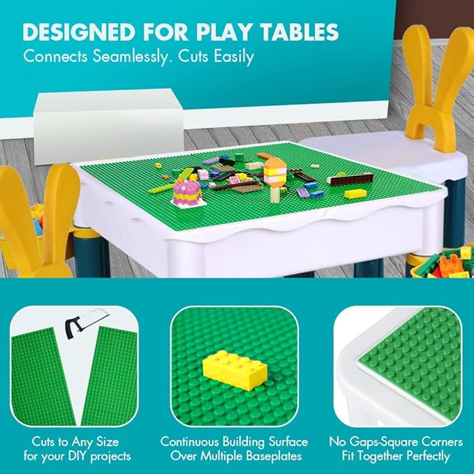 Lekebaby Classic Baseplates Building Base for Building Bricks 100% Compatible with Major Brands-Baseplate 10" x 10", Pack of 12, Green