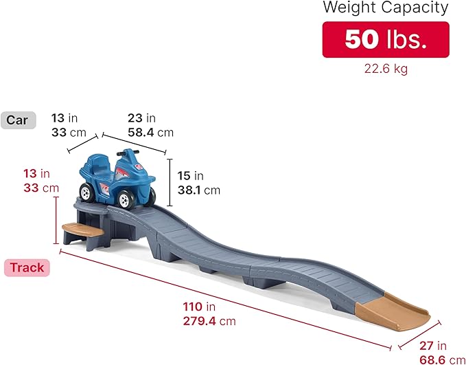Step2 Up & Down Roller Coaster Kids Ride On Toy, Push Car, Indoor/Outdoor Playset, Made of Durable Plastic, Max Weight 50 lbs., for Toddlers 2-5 Years Old, Gray & Blue