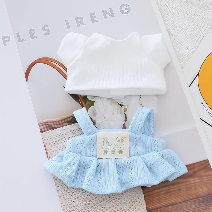 Clothes for Dolls Accessories (No Doll), Kawaii Shirt Skirt Outfit Set 2 Pieces for 15cm 17cm Doll Suit, Stylish Dress Up Doll Clothing Set Replacement Blue