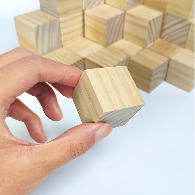 50 PCS 1.5 Inch Smoothed Wooden Cubes,Unfinished Wood Blocks for Crafts,Wood Square Blocks for Crafts,Shower Blocks to Decorate.