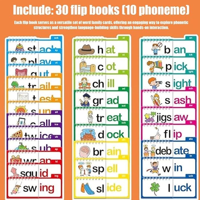 Logicalne 30 Read and Rhyme Flip Books, Word Family Flip Books Rhyming Card, Sight Words Rhyming Game, Educational Reading Book, Word ABC Vocabulary Families Flash Cards, Classroom Fun Learning(2PCS)