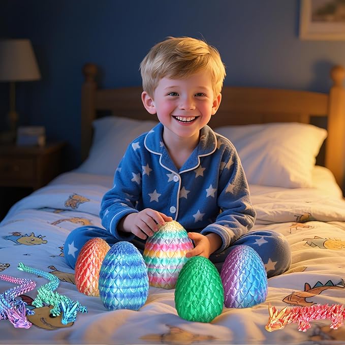Dragon Eggs with Dragon Inside, 3D Printed Surprise Funny Gifts for Kids, Articulated Dragon Fidget Toys for Adults, Executive Desk Toys Office Room Décor (Pastel Rainbow, M-Size)