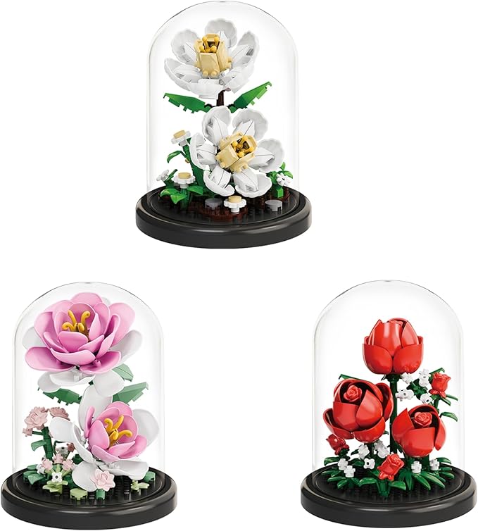 Mini Brick Flower Building Kit with Display Cover- 500PCS Micro Bricks for Realistic Artificial Flowers, Gardenia,Rosa multiflora Thunb and Rose,Perfect for Home Decor and Gifts