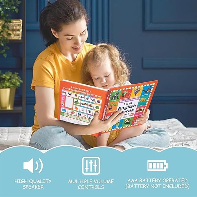 My First English Words Sound Book Toy, English Learning Talking Book for Kids 2 3 4 5 6 Years Old, Interactive Electronic Audio Toddler Books, 470+ Words, 21 Themes, Press to Learn Phonics (3-9y)