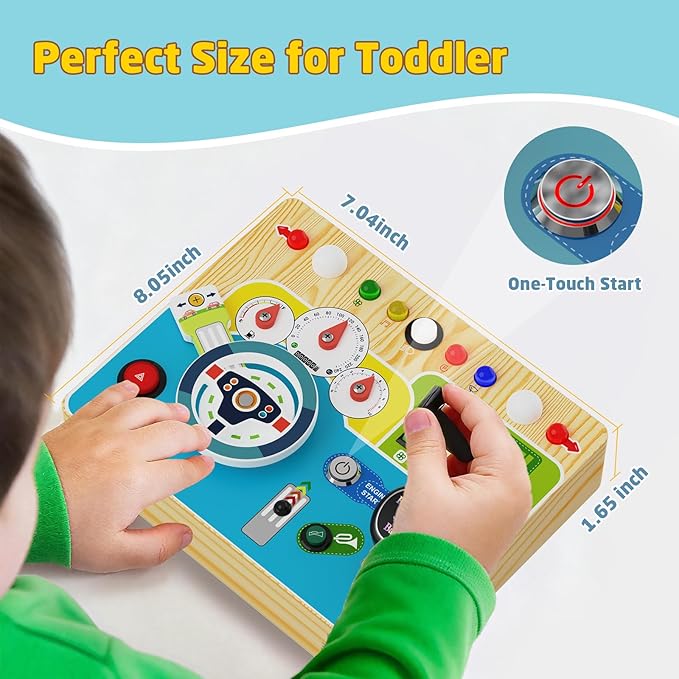 Busy Board With Led Light - Montessori Busy Board Wooden Sensory Toys for Toddlers 1 2 3 Years Old, Educational Baby Fidget Boards Toy, Creative Birthday Christmas Gifts for 1-3 2-3 3-4 Year Old Boys