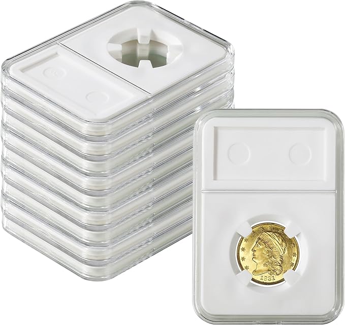 10-Pack Silver Dollar Coin Holder, 18mm Collection Coin Holder, Clear Acrylic Coin Slab Protectors and Display Case for Morgan, Peace, IKE Silver Coin, Four-Point Fixation Coin Capsules