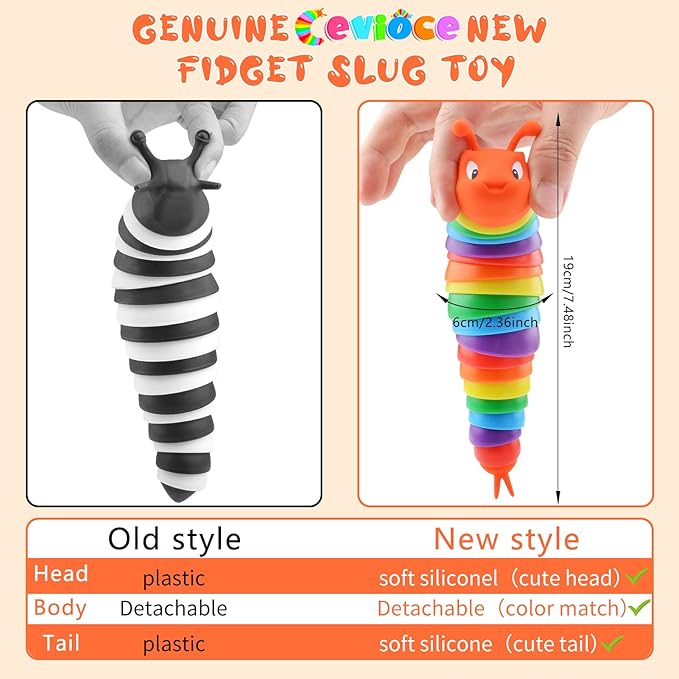 Cevioce Fidget Slug Toy, Sensory Slug Fidget Toys for Kids & Adults, 1 PC Autism Sensory Toys for Autistic Children Toddlers, Toddler Toys - 3 4 5 6 7 8+ Year Old Girl Boy Birthday Gifts F