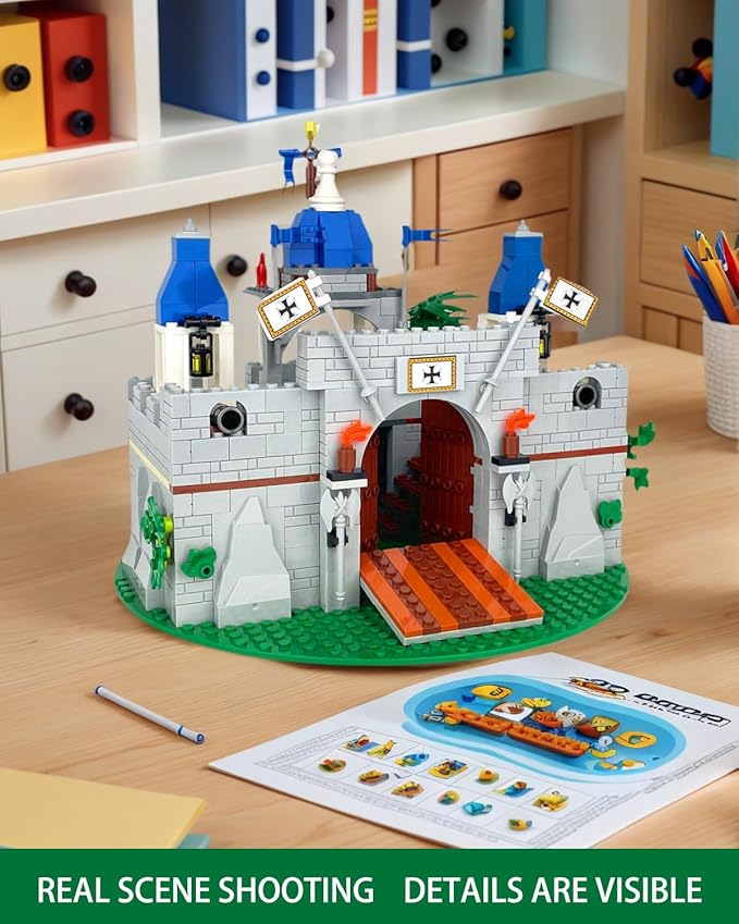 Medieval Knight Castle Building Blocks Set – Comes with 12 Knights Figures , Compatible with Lego Medieval Town Square House Toys , for Adults & Children Ages 6+
