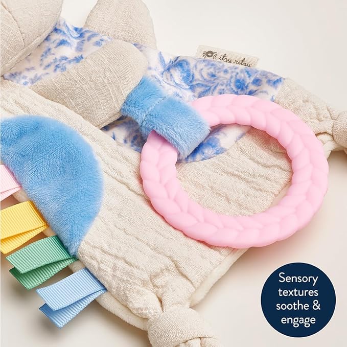 Itzy Ritzy - Bitzy Crinkle Sensory Toy Kitty with Crinkle Sound for Babies & Toddlers - Features Soft Braided Teething Ring & Textured Ribbons, Designed for Ages 0 Months and Up, Kitty