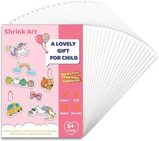 36 PCS Shrink Plastic Sheets, Shrinky Art Paper Shrink Film Sheets for Kids Creative Craft, Create Your Own Earrings, Necklace, Keychains(A5 Size)
