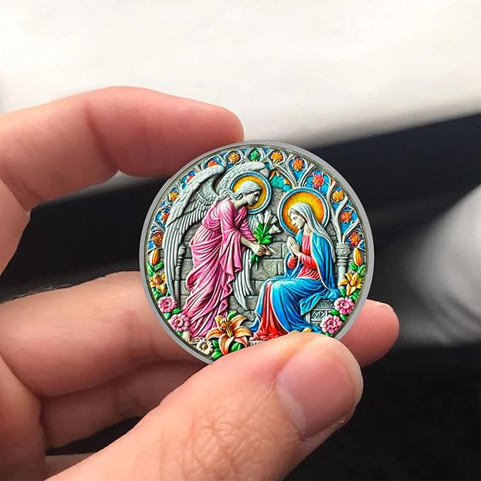 Annunciation Angel Religious Coin - Inspirational Angel and Virgin Mary Medallions with Biblical Verse - Ideal Religious and Spiritual Gifts for Men & Women Celebrating Faith and Devotion