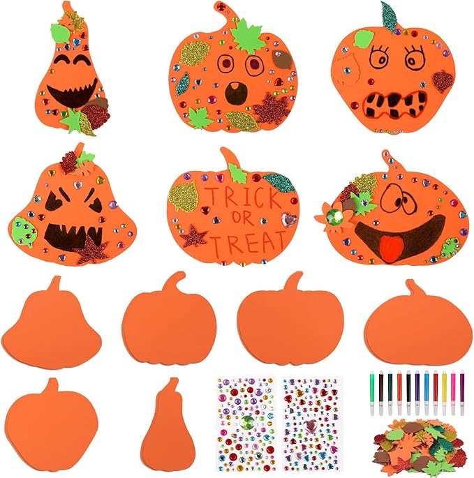 DIYASY 12 Pcs Pumpkin Craft for Kids, Make Your Own Foam Stickers Halloween Craft Kits Arts and Crafts DIY Kid Friendly Fall Decorations Games Party Activities Supplies Age 4-8 8-12