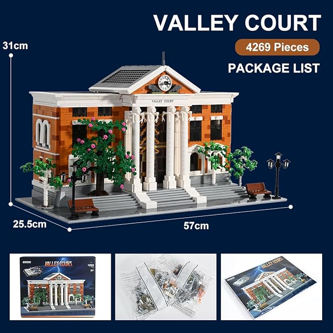 Valley Court Architecture Building Blocks Set with 2-Story,Retro Futuristic Courthouse Mall – with Flying Car & Modular Architecture Building Blocks,(4269PCS)