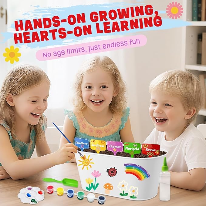 Paint & Plant Kids Gardening Set with 5 Flower Seeds, Arts and Crafts for Kids Ages 4-12, Science STEM Toys for Toddler Education, Birthday Gifts Ideas for Girls & Boys 4 5 6 7 8 9 10 11 12 Year Old