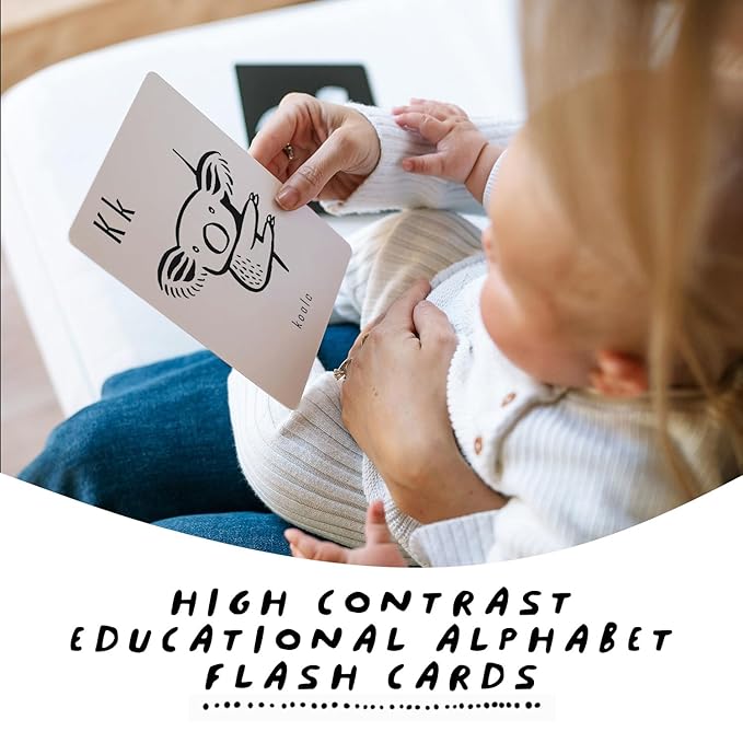 Wee Gallery Educational Flashcards for Babies, Double Sided Black and White Learning Flash cards, Animal Alphabet Cards for Visual Stimulation and Cognitive Development of Infants and Toddlers