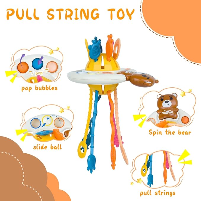 Montessori Activity Toy - Sensory Activities for Toddlers and Kids, Silicone Pull String Toy，Baby Learning Games for Ages for 6-9-12-18Months