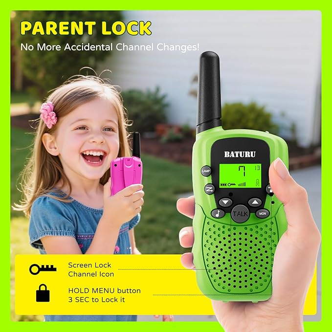 BATURU Rechargeable Walkie Talkies for Kids 3 Miles Long Range, 22 Channels Walkie Talkie with Clear Sound, Battery-Saving Kids Walkie Talkies 3 Pack, Stocking Stuffers for Girls Boys Age 5-10