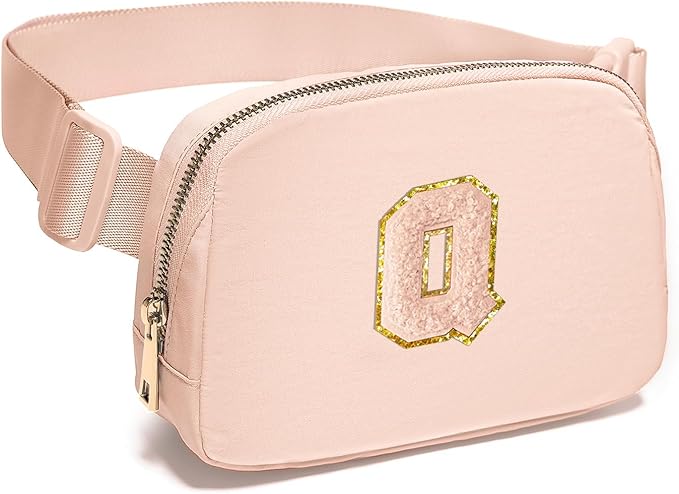 Gitus Gifts for 8 9 10 11 12 Year Old Girls Belt Bag Fanny Pack Crossbody Bags with Initial Letter Patch Cute Stuff Birthday Gifts for Teen Girls Women Personalized Trend Stuff (Coral Pink-Q)