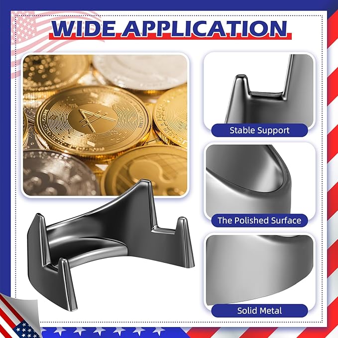 4 Pcs 1.69 Inch Metal Challenge Coin Display Stand Military Coin Holder Medallion Token Holder for Veterans Collectors Fits 2 Inches and up Coins Medals Pocket Watches (Black)