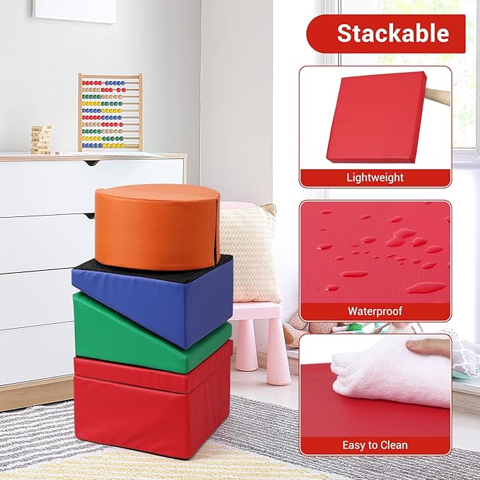GarveeLife Foam Climbing Blocks for Toddlers, Waterproof Toddler Climbing Toys, Baby Jungle Gym Indoor Lightweight, Easy to Clean Foam Play Gym 5PCS