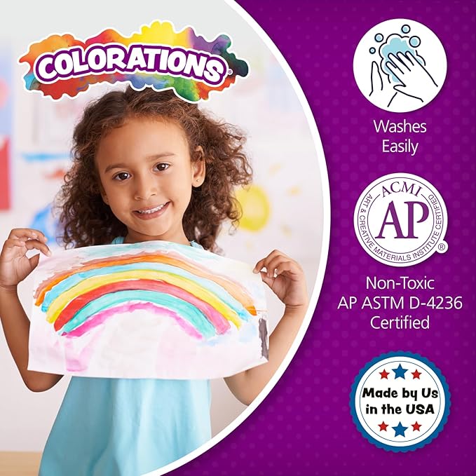 Colorations Paraben-Free Simply Washable Tempera Paint, Rainbow Plus 8 Pack, Matte Finish, Classroom Supplies, Vibrant Colors, Non-Toxic, Washes Off Easily, School, Craft, Art Supply Set, Each 16oz