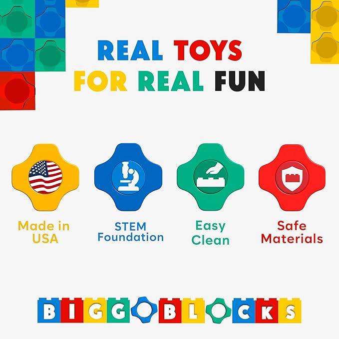 BiggoBlocks Big Blocks for Kids Ages 4-8 — Indoor & Outdoor Blocks for Kids Games — Large Building Blocks (48 pc) Learner Set