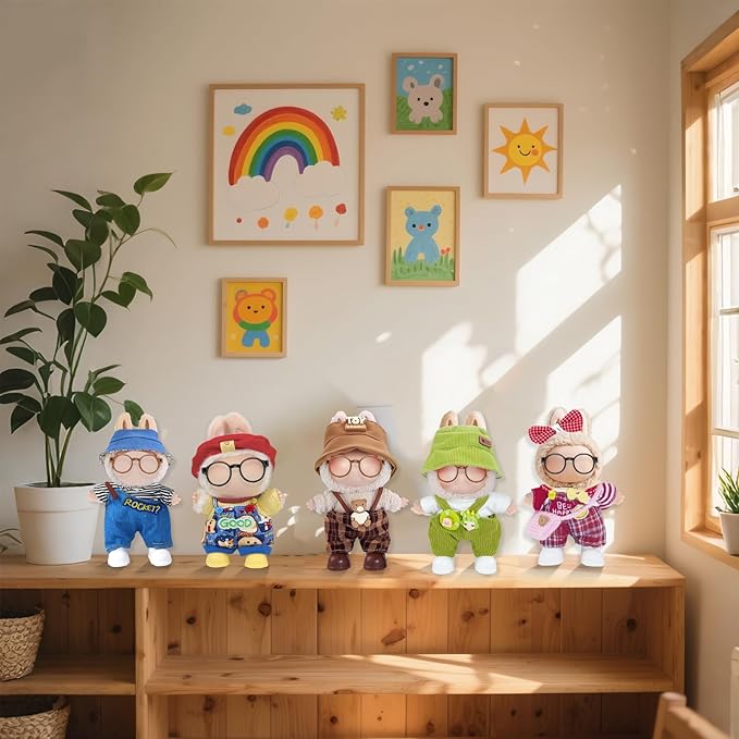 Doll Clothes Set for Labubu 15cm/17cm, Stylish Outfits with Hat & Accessories, Cute Fashion Doll Clothing for Boys & Girls (No Doll Included)