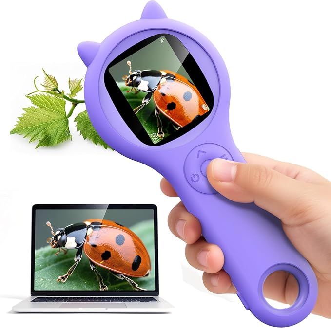 Microscope for Kids - Mini Pocket Handheld Microscope for Toddlers-STEM Educational Science Kit Toys for Christmas Birthday Gifts Toys for 5 6 7 8 9 10 11 12 Year Old Girls（Purple）