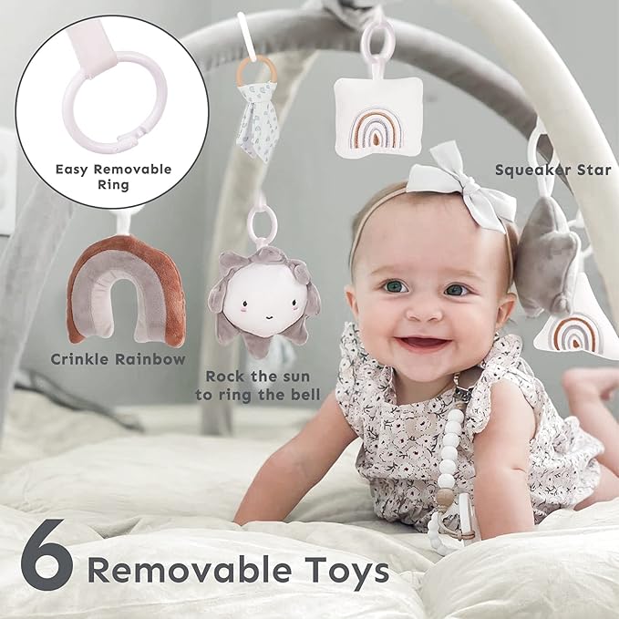 5-in-1 Thick & Plush Baby Play Gym, Baby Play Mats for Floor, Tummy Time Mat with 6 Toys, Cat Bed, Dog Bed, Convertible Stage-Based Developmental from Baby to Toddler, Ball Pit, Pet Cushion Cloudico
