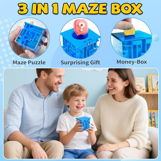 2 Pack Money Puzzle Gift Box, 3D Maze Puzzle Boxs Games Toy Gravity Memory Cube Ball Puzzle Educational Toys Gifts for Kids Boys Girls Students Teens Adults,Green and Blue