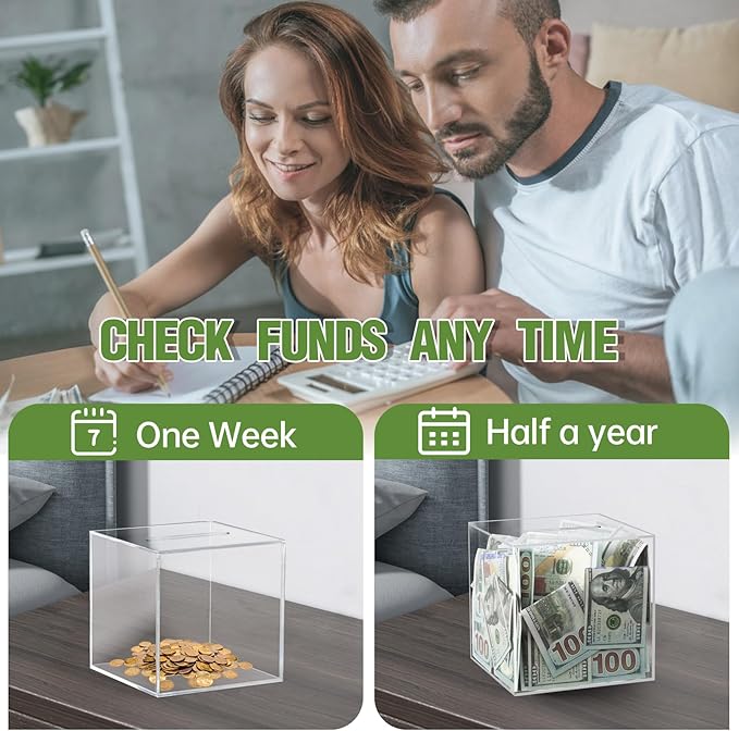 Clear Piggy Bank for Adults/Kids, Acrylic Unopenable Money Box for Cash Coin Saving, Must Break to Open, Money Saving Jar for Adults Boys Girls, Size 5.9''