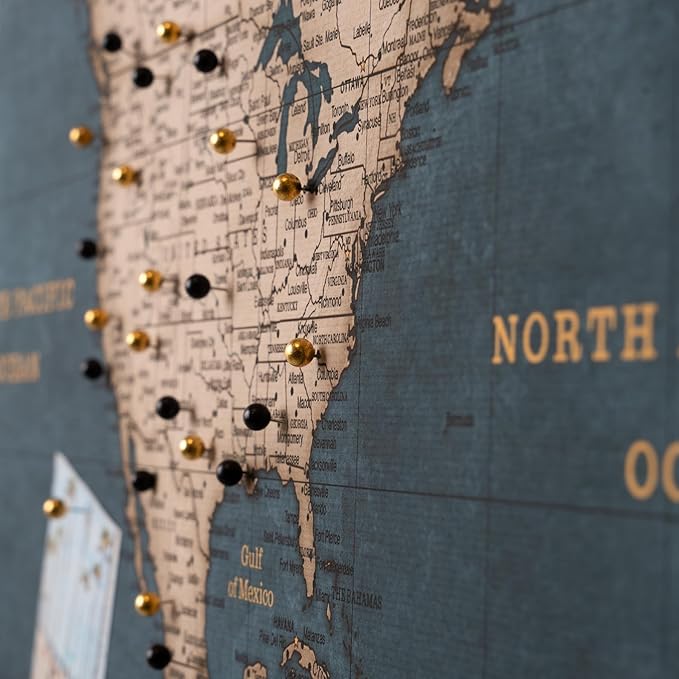 Canvas World Map with Cork Pin Board - English Lettering - Decorative Wall Decoration for All Rooms - Canvas Pictures with World Map Motif (150x100 cm, Pattern 18)