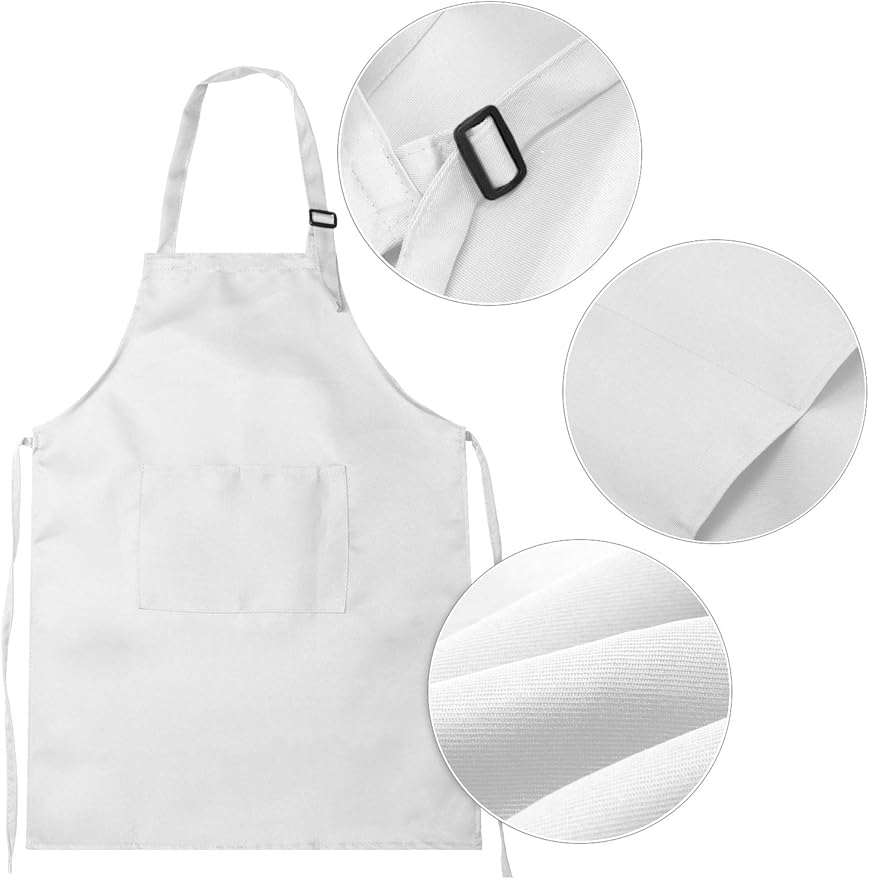 SATINIOR 8 Set Kids Apron and Chef Hat Set Kids Apron with 2 Pockets Adjustable for Boys Girl's Cooking Baking Painting (White, S for 2-6 Age)