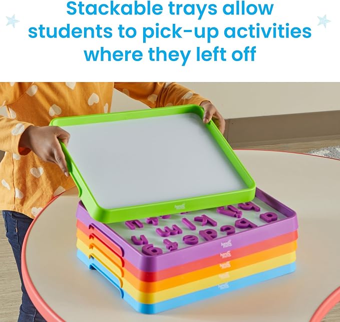 hand2mind Magnetic Dry Erase Activity Trays, Stackable Trays for Classroom, Magnetic Letter Trays, White Boards for Kids, Science of Reading Classroom Materials, Teacher Classroom Supplies