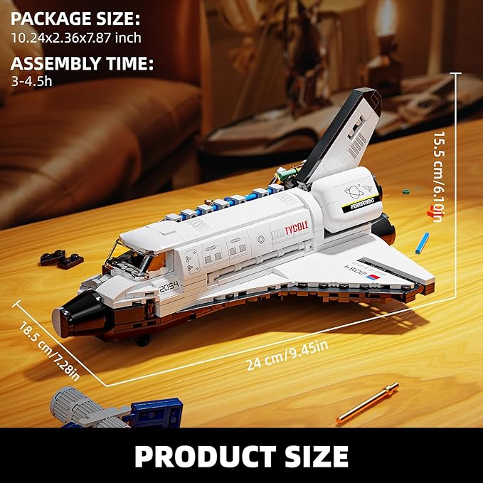 Space Shuttle Building Block Set -Spaceship Building Toy with Stretchable Satellite, Translucent Design Collection for Home or Office Decor, Birthday Gift for Adults & Boys 8-12 (536PCS)