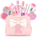 Kids Real Makeup Kit for Girls - 18Pcs Non-Toxic Washable Make Up Toys with Initial Toddler Purse - Personalized Birthday Gifts for Age 3 4 5 6 7 8 9 10 Years Old Girls Vanity Set - K