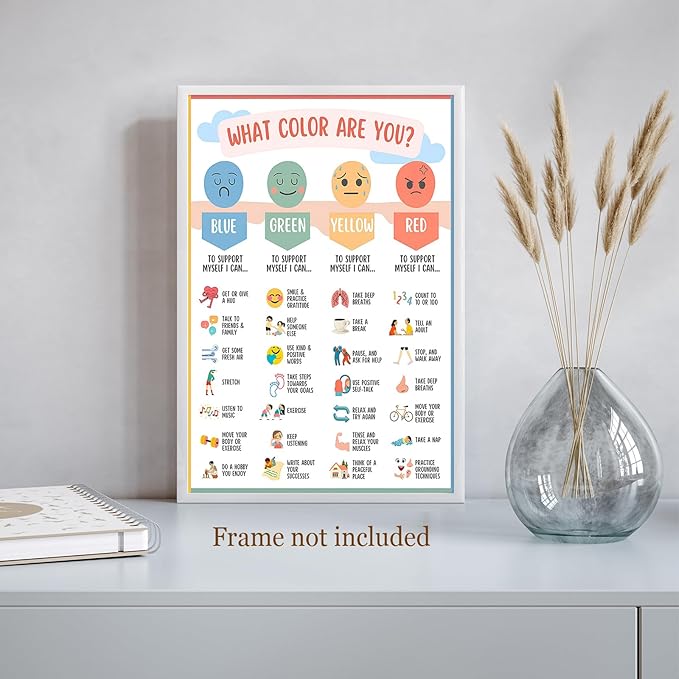 Mental Health Canvas Wall Art Feelings Chart Emotions PosterAwareness Preschool Emotions Faces Calm Prints Calm Down Corner Home for Kids Room Classroom Wall Decor 12x16in Unframed